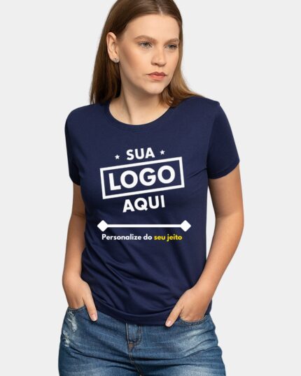 Camiseta Lisa Trajei Feminina Personalizada - Azul Marinho
